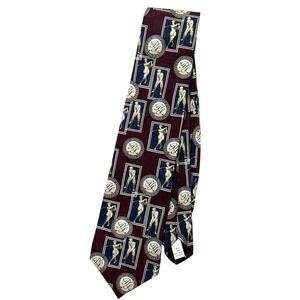 Payne Stewart Tie Mens One Size Red Geometric Golf Classic Woven Silk‎ Necktie